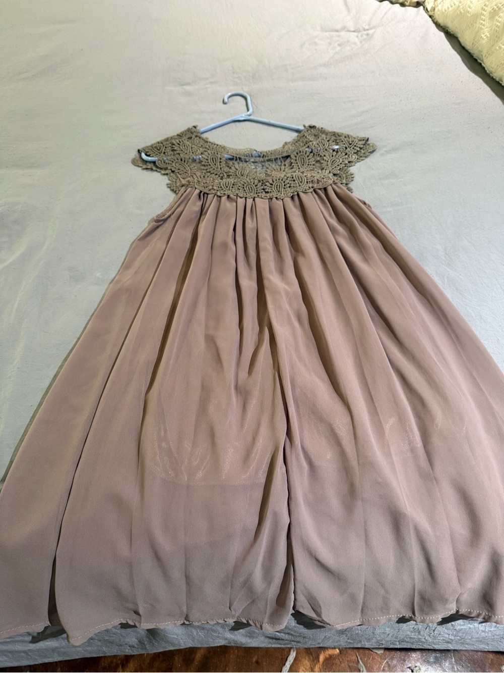 Limited Too Taupe Crochet Yoke Chiffon Mini Dress